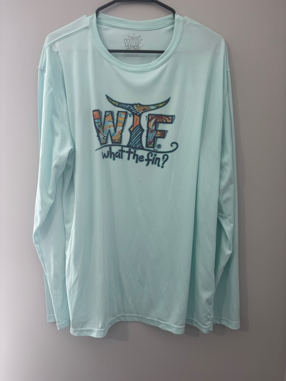 What The Fin? Long Sleeve Logo Tee - Light Aqua Dri Fit